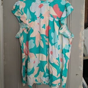 Floral Woman's Top- Teal and Pink